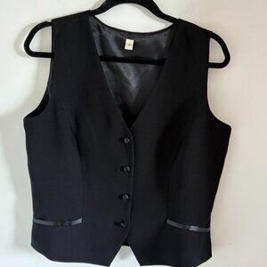 Suit Vest Casual Slim Sleeveless Black Short 4 Buttons with Satin Details Sz 14